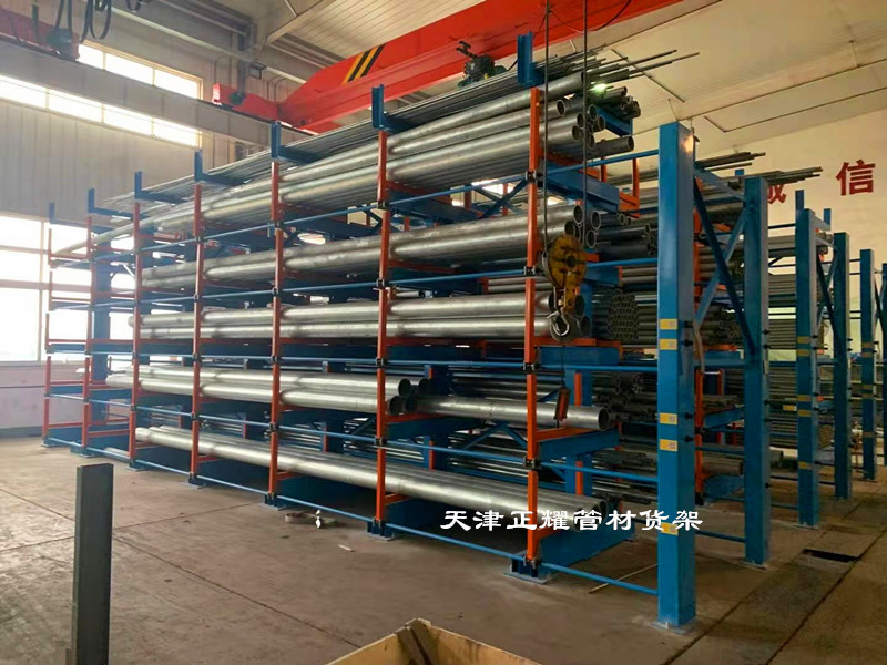 湖北宜昌管材貨架伸縮懸臂式結構行車存取管材方便