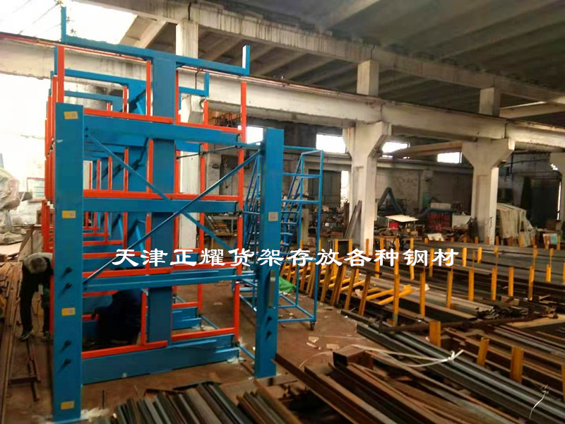 广西玉林伸缩式悬臂货架案例管材库货架钢材存放架