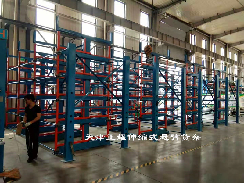 江西钢管存放管理设备伸缩式悬臂货架摆放50吨管材