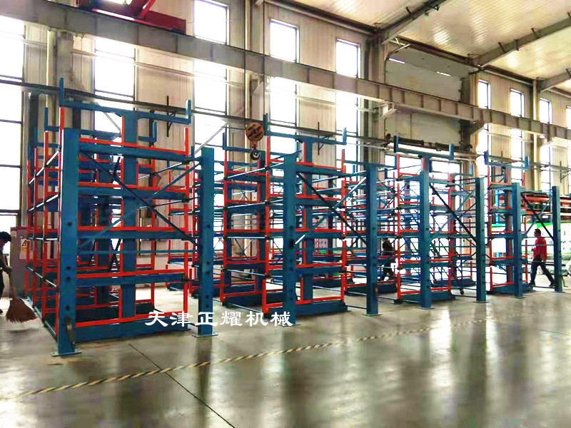 江西鋼管存放管理設備伸縮式懸臂貨架擺放50噸管材