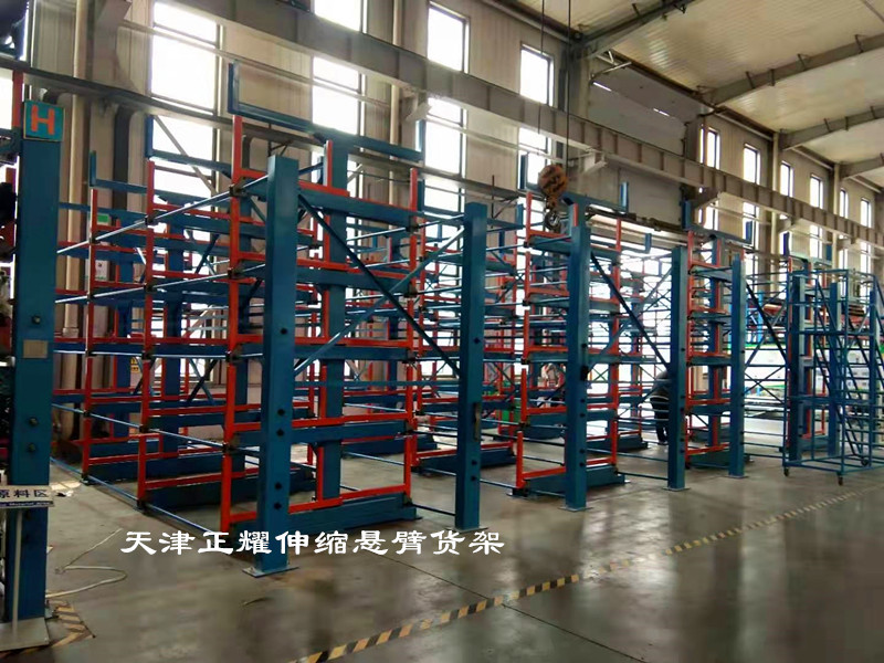 江西钢管存放管理设备伸缩式悬臂货架摆放50吨管材