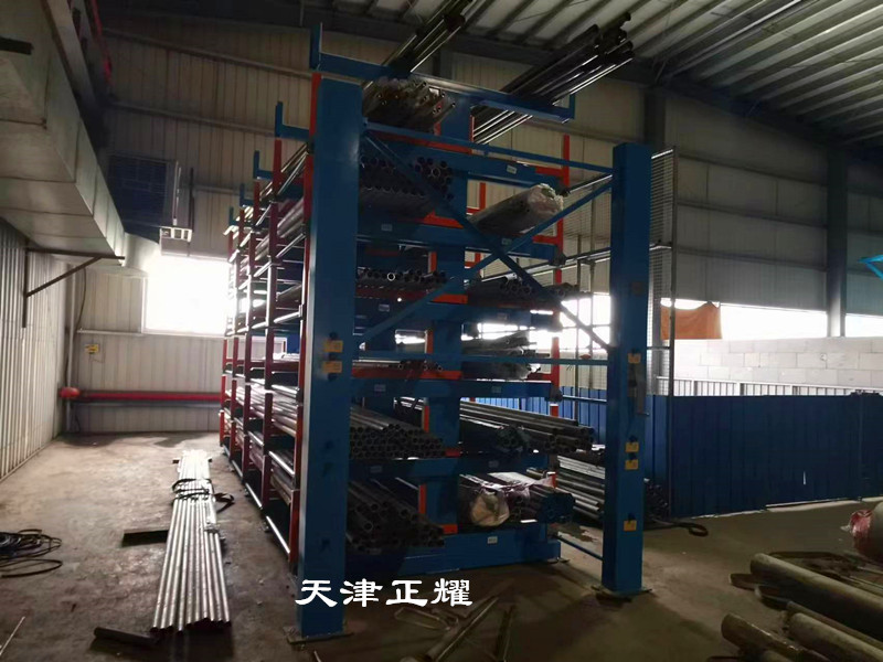 管材車間倉庫怎么存放管理整齊省空間伸縮式懸臂貨架