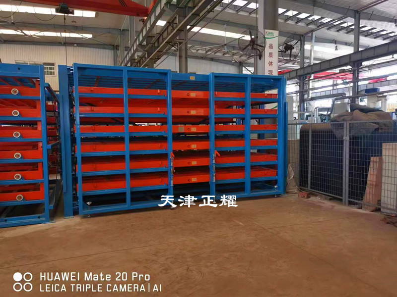 手搖臥式鋼板貨架案例圖片多層抽屜分類擺放整齊省空間