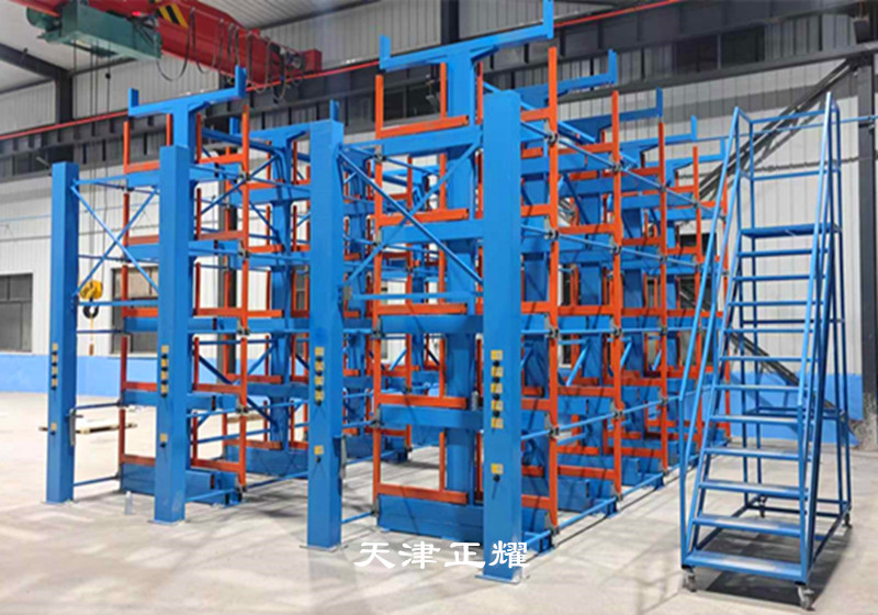 重型圓鋼伸縮式貨架存儲量高占地小存取找料便捷